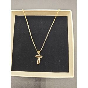Milan Chiva "T" Gold Tone Necklace With Pearl